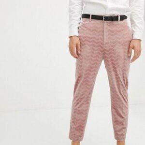 ASOS DESIGN tapered smart pants in pink velvet cord 32‎